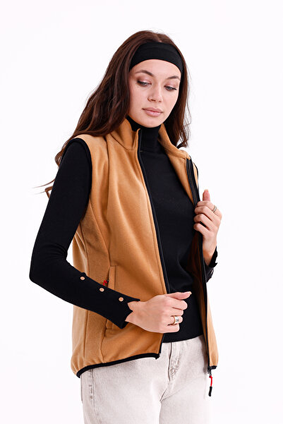 monox Γυναικείο γιλέκο εφαρμοστό με φερμουάρ από φλις