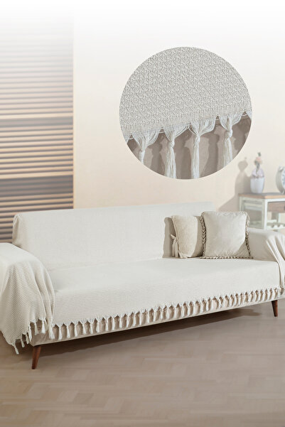 LADYNİL Ecru Star Sofa Cover Covering Arms 180X300 cm | Stylish - Suitable for Everyday Use