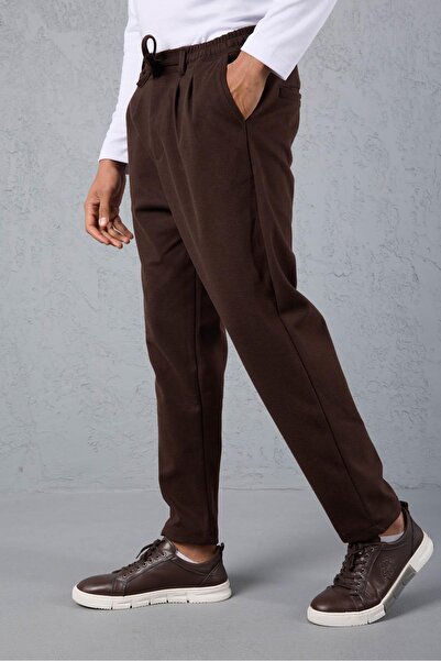 Valiberta Milos Relax Fit Knitted Cashmere Fabric Zippered Elastic Waist Jogger Men's Trousers - Brown