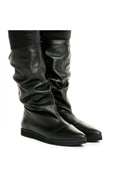 Vanilla Days Ghete joase din piele Mara cu finisaj negru neted