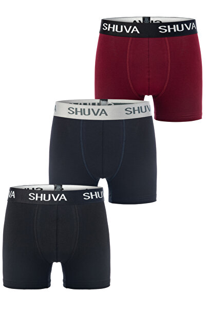 SHUVA Erkek 3'lü Paket Boxer Pamuklu Likralı Esnek Rahat Kesim - Harman Set