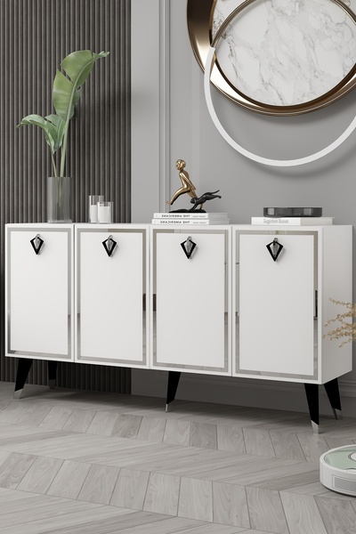 cantek dizayn 8210-32CT KB150 KONSOL, TV ÜNİTESİ BEYAZ-GÜMÜŞ-SİYAH