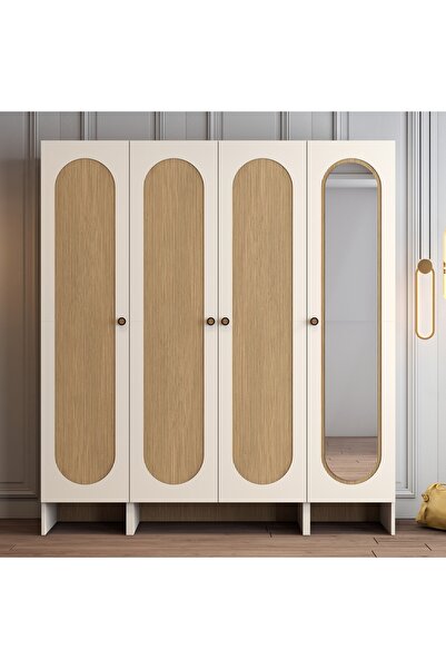Variant Mobilya Münih 4 Kapılı Aynalı Gardrop (423) - Gölge Çizgili Meşe