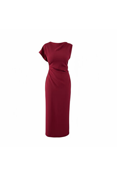 Eight Fashion Kadın Yırtmaçlı Bel Drapeli Uzun Elbise