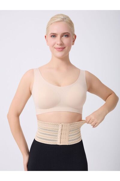 MİSTİRİK Cechini Short Model Patterned Breathable Waist-Lifting Tightening Latex Corset Skin Color