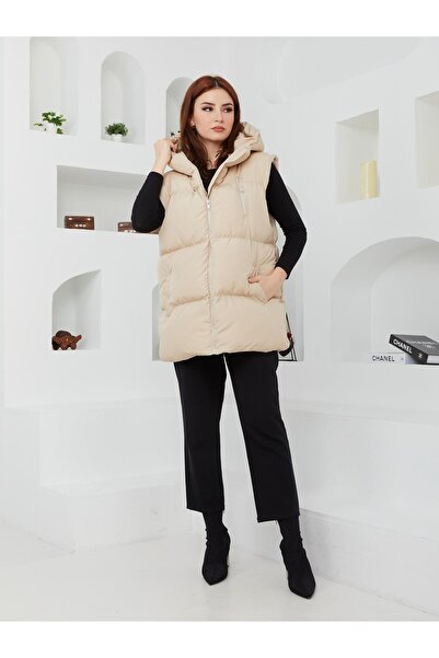 solena sln Women's Oversized Mold Hooded Puffer Vest