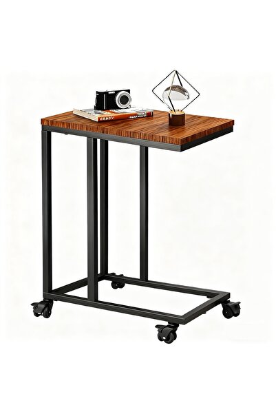 Cozara C-shaped sofa side table, large tabletop C-shaped table, with wheels/basic model in brown