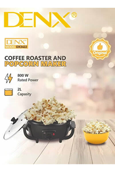 Denx DX3422 Coffee Roaster and Popcorn Maker with 2 Liter Capacity and 800 Watt Power
