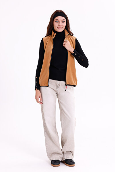 monox Γυναικείο γιλέκο εφαρμοστό με φερμουάρ από φλις