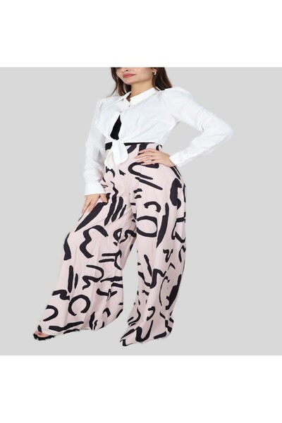 MQ Women's two-piece set: long-sleeved blouse and wide-leg pants