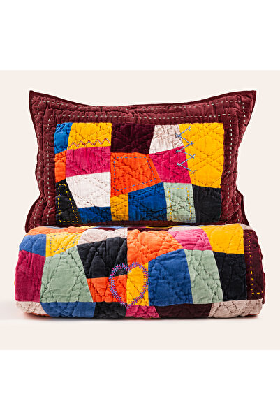 Zsa Zsa Zsu Okhla El İşi Kapitoneli Çift Kişilik Pamuk Kadife Yatak Örtüsü Seti 240x260 Cm Renkli