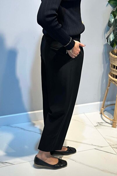 Sentez Elastic Back, Pleated Detail, Ankle Length Trousers 5567 Black