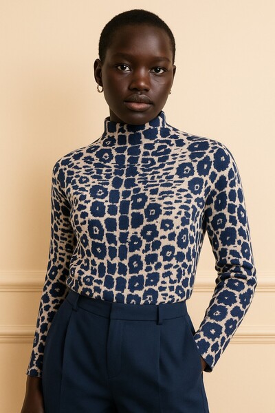 Okçu Triko LEOPAR DESEN YARIM BALIKÇI TRİKO-26K74022-EKRU-16