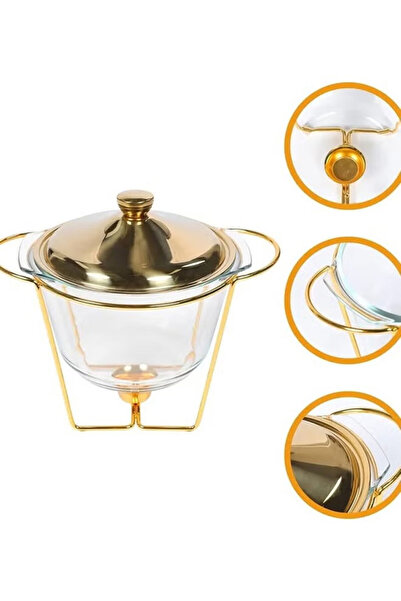Urbanza Luxury Glass Chafing Dish 4L Gold Lid Buffet Warmer Serving Pot for Kitchen, Dinner, Party Use
