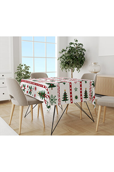 Evmila Christmas Themed Pine Tree Patterned Digital Printed Tablecloth