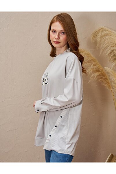 Kayra Sloganli Sweatshi̇rt 31021 Gri̇