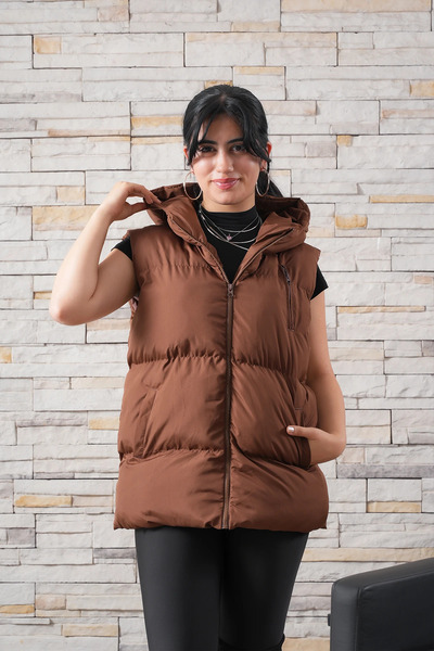 solena sln Women's Oversized Mold Hooded Puffer Vest