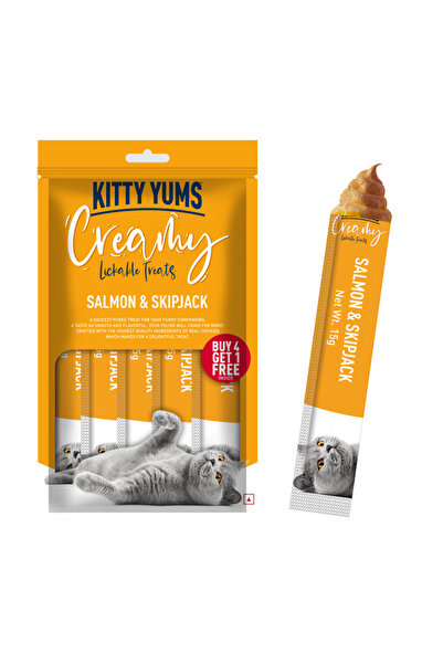 Kitty Yums Creamy Salmon & Skipjack Lickable Cat Treats 5x15g