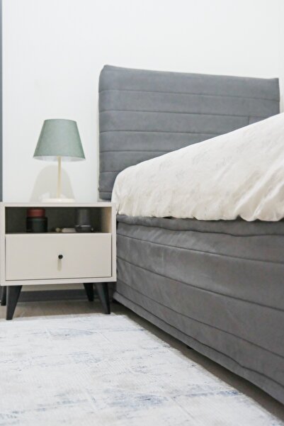 JAZMİN JARDİN Baza Kenar Kılıfı Cırt Bantlı Tay Tüyü Kumaş Krem & Antrasit Re...