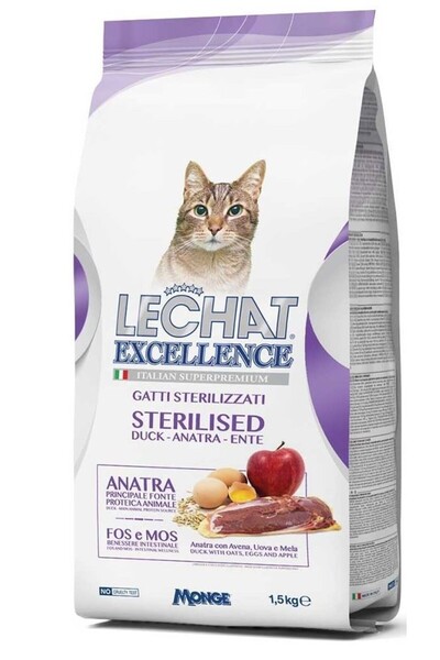 Monge LeChat Excellence Sterilized Dry Food, Duck, 1.5 kg