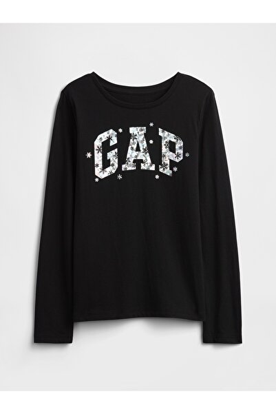 GAP Kız Çocuk Siyah Grafik Baskılı T-Shirt