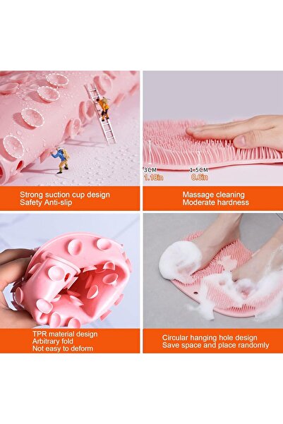 Generic Silicone Shower Brush with Suction Cups for Back & Feet — Massaging Exfoliating Brush (Pink & Blue