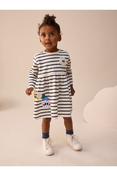 Next Baby Cotton Striped Rainbow Pattern Long Sleeve Dress