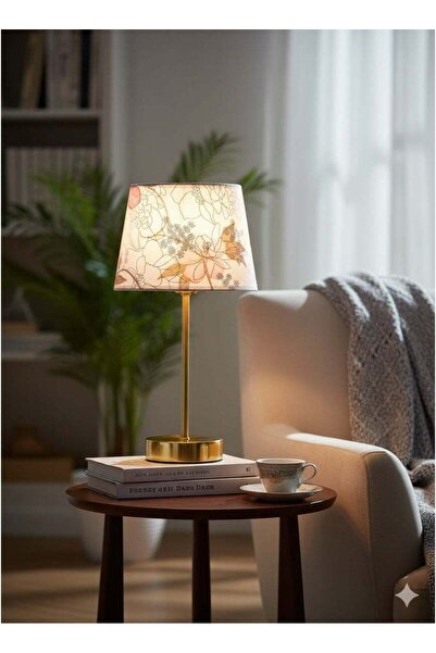 Nisf Alqamar Half Moon Table Lamp with Gold Base and Transparent Floral Shade and Tri-Color LED Bulb