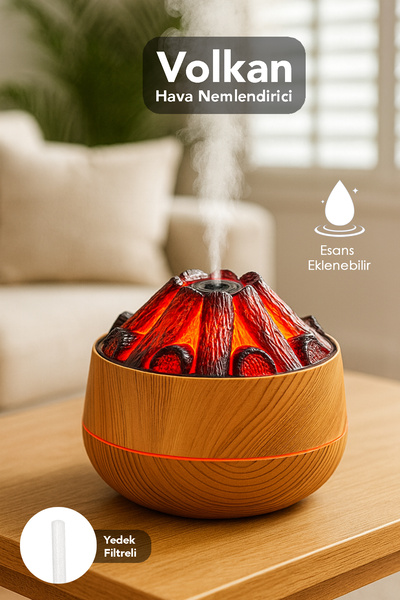 mimtec Volkan Hava Nemlendirici - 300ml Işıklı Buhar Makinesi Humidifier Arom...