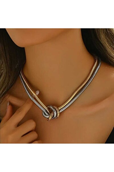 donna e milano قلادة بتصميم عقدة هندسية بلون ذهبي وفضي من دونا