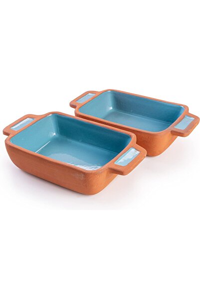 Generic Luxiol Handmade Rectangular Terracotta Oven Tray, Lead-Free, Oven-Safe (Set of 2)