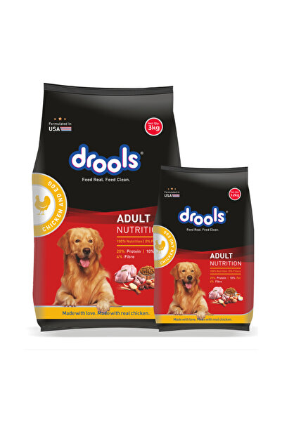Drools طعام جاف للكلاب البالغة بنكهة الدجاج والبيض، وزن 3 كجم + 1.2 كجم مجانًا