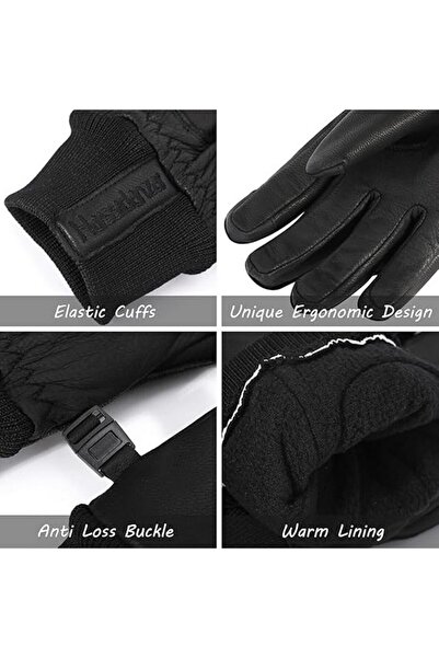 Harssidanzar Manusi din piele pentru barbati, captusite cu fleece, negru, marime XS,