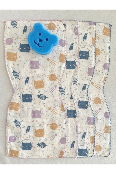 MASALBABY 4-Pack 100% Cotton Organic Colored Muslin Baby Shoulder Cover / Mouth Wipe / Bath Sponge Gift