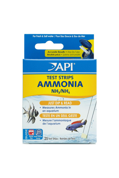 API شرائط اختبار الأمونيا NH3/NH4 لحوض السمك، 25 قطعة