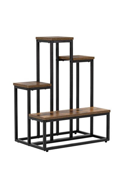 SERSIMO Raft cu 4 rafturi din metal și MDF, 51x34x67 cm, negru și maro