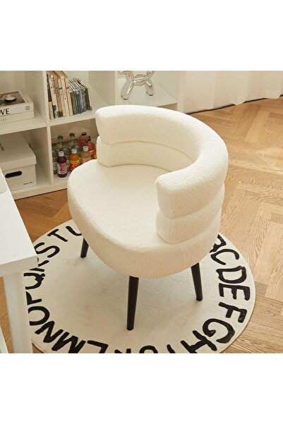 Snooe White makeup chair, a modern armchair upholstered in lambswool fabric, suitable for bedrooms and living rooms.