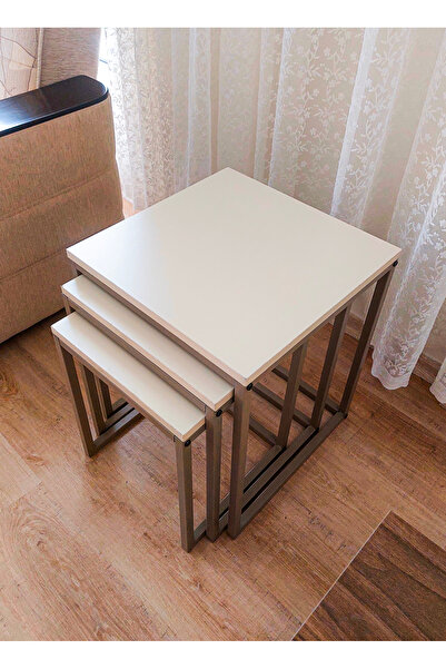 bebevim 3'lü Metal Zigon Sehpa Zigon Sehpa Orta Sehpa Yan Sehpa kapuçino