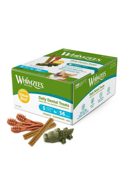 Whimzees مجموعة متنوعة من علكات الأسنان للكلاب الصغيرة - صندوق اقتصادي - 56 قطعة