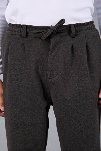 Valiberta Milos Relax Fit Knitted Cashmere Fabric Zippered Elastic Waist Jogger Men's Trousers - Smoked