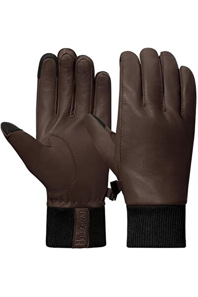 Harssidanzar Men's leather gloves, fleece lined, brown, size M,