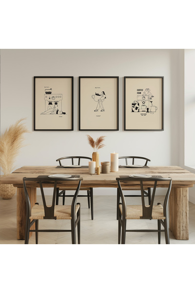 İkona Design Studio Kahve Köşesi1 Siyah Ahşap Çerçeveli 3'lü Poster Tablo Set...