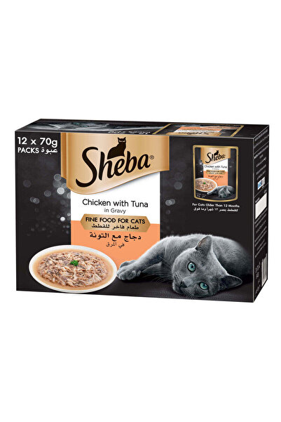 SHEBA Fine Wet Cat Food Pouch Chicken & Tuna in Gravy 12x70g