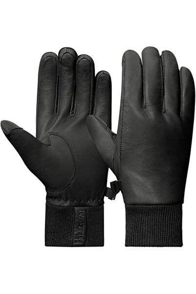 Harssidanzar Men's leather gloves, fleece lined, black, size S,
