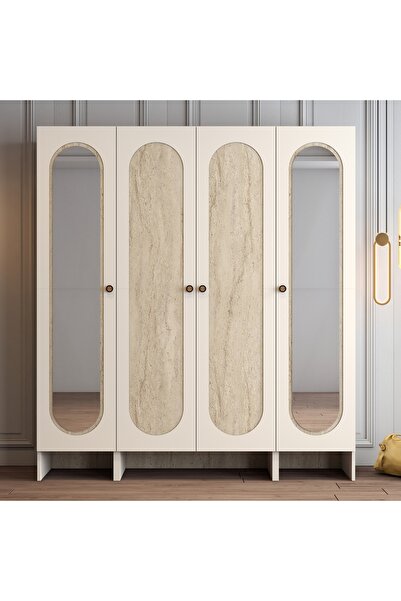 Variant Mobilya Münih 4 Kapılı Aynalı Gardrop (323) - Traverten Mermer