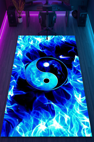 HalıOnline Yin Yang Desenli Kaymaz Taban Makinede Yıkanabilir Gaming Oyuncu G...