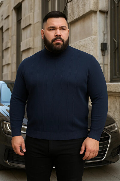 Maccali Ανδρικό πλεκτό πουλόβερ με ρίγες σε μπλε ναυτικό χρώμα