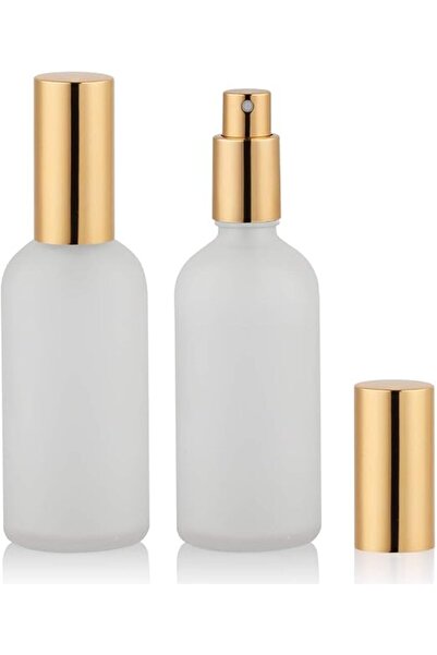 SİOSİ 100ml Frosted Glass Spray Bottles (2-Pack) - Refillable Leakproof, Gold