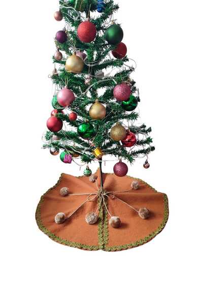 MODA NUR Christmas Pine Tree Bottom Cover, Pine Tree Foot Carpet Cover, Brown Color, Plush Fabric, 65 cm
