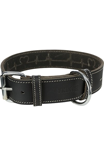 Trixie Rustic Heartbeat Leather Dog Collar, M 38-47 cm / 40 mm, Black